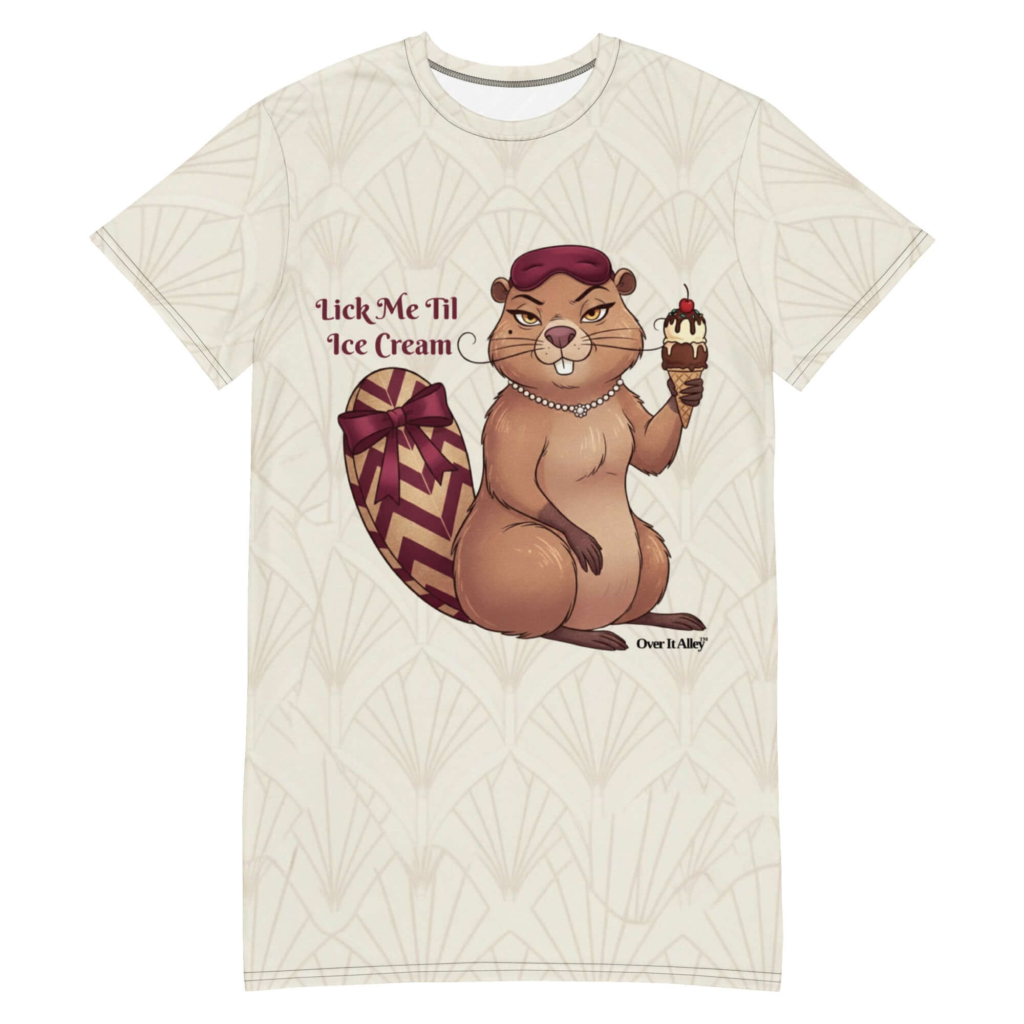 Lick me till Ice Cream Night shirt featuring a cartoon beaver holding an ice cream cone from Scarlett's Beaver™ Collection.