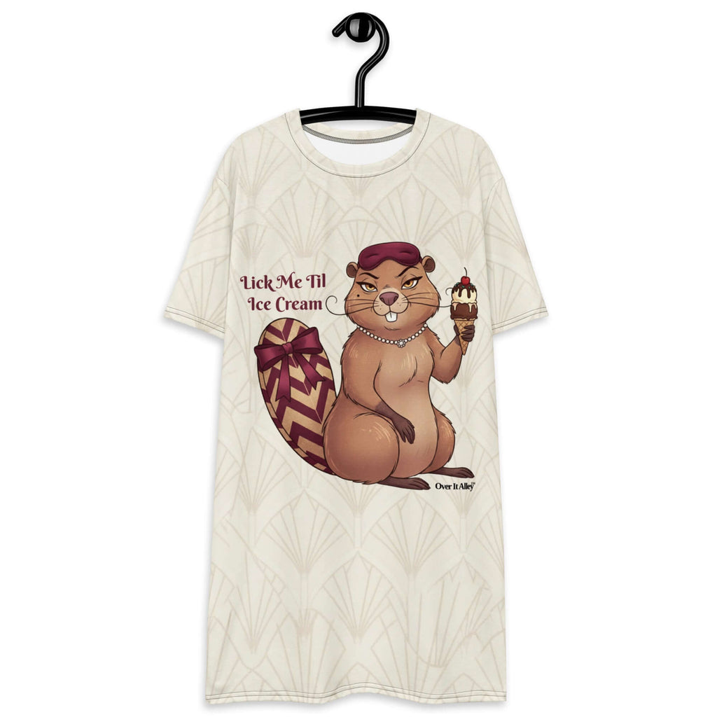 Lick me till Ice Cream Night shirt from Scarlett's Beaver™ Collection featuring a cartoon beaver holding ice cream.