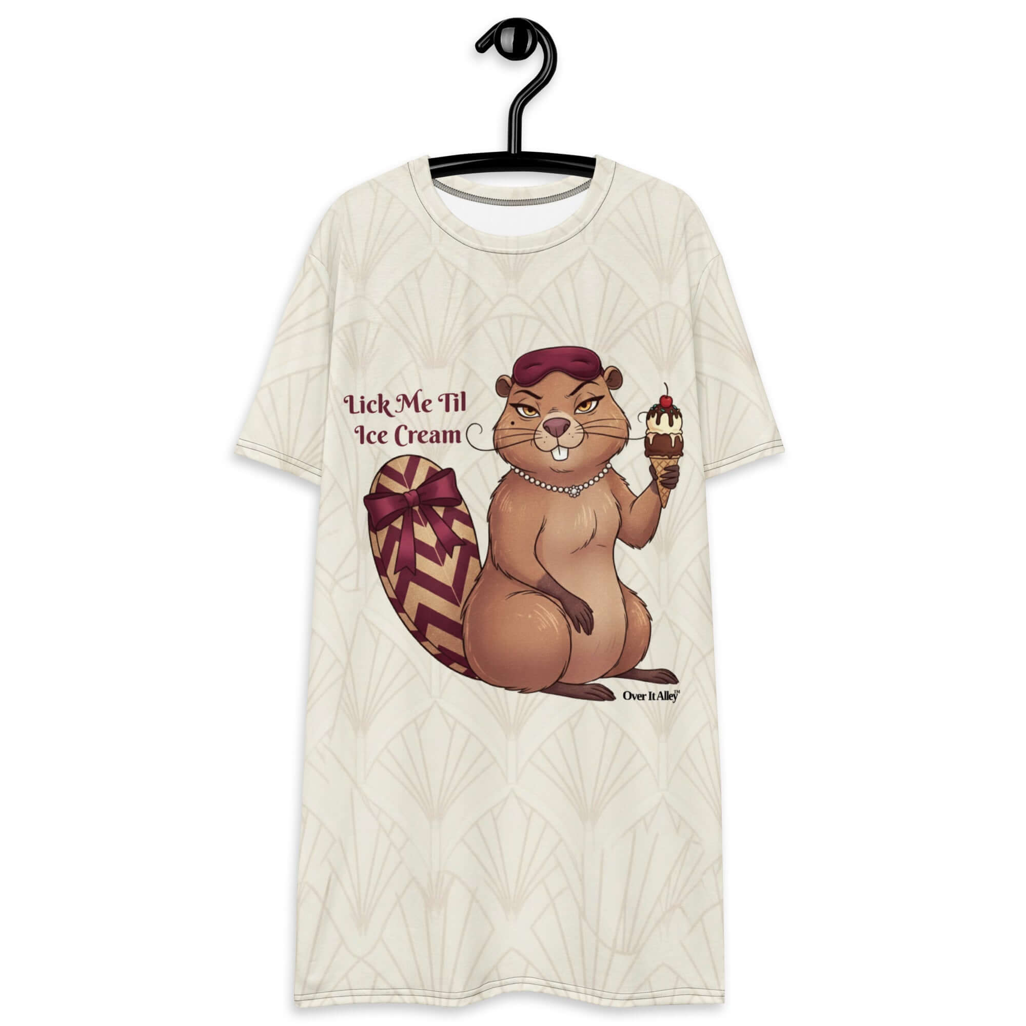 Lick me till Ice Cream Night shirt from Scarlett's Beaver™ Collection featuring a cartoon beaver holding ice cream.