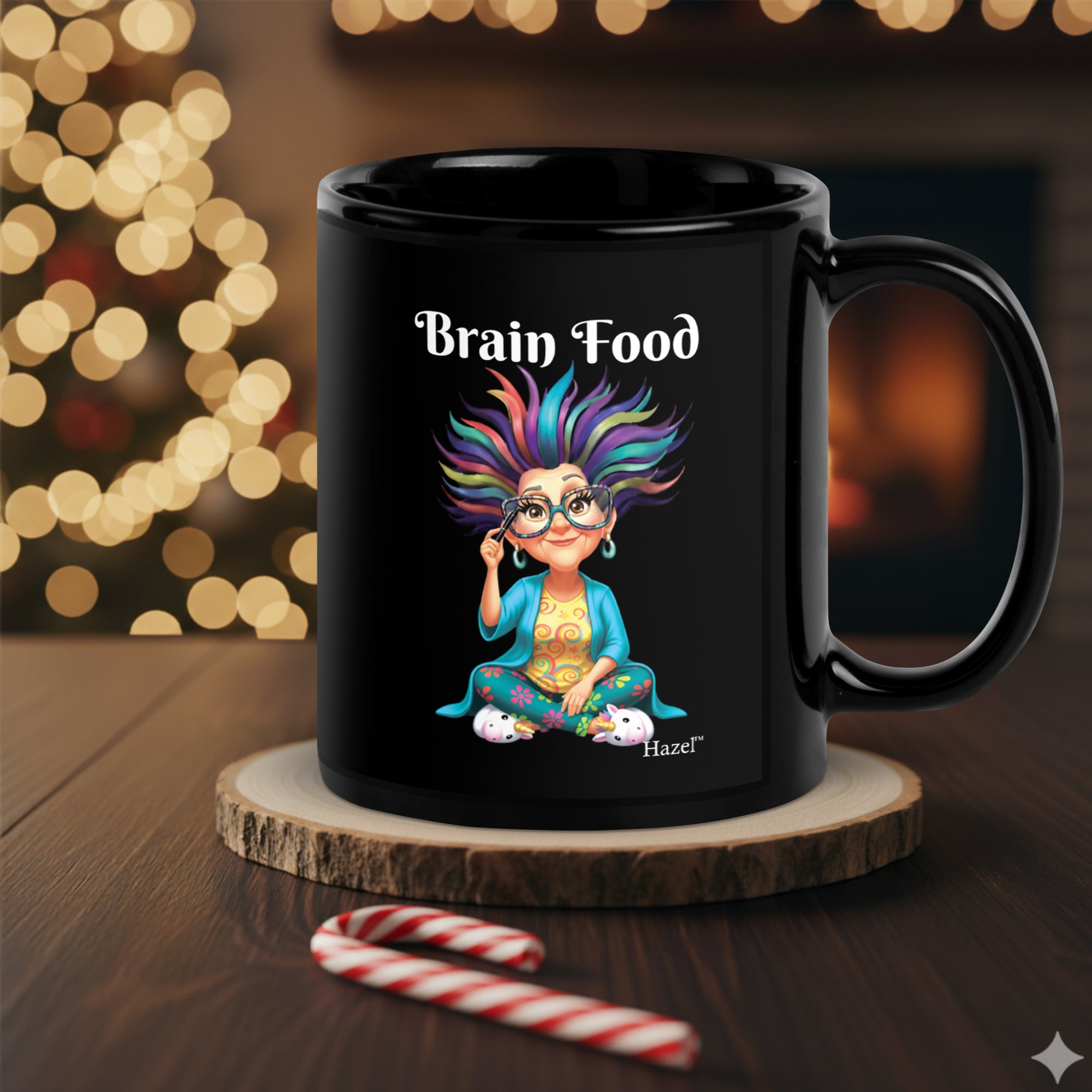 Brain Food Mug-Black Coffee Cup-Glossy Ceramic