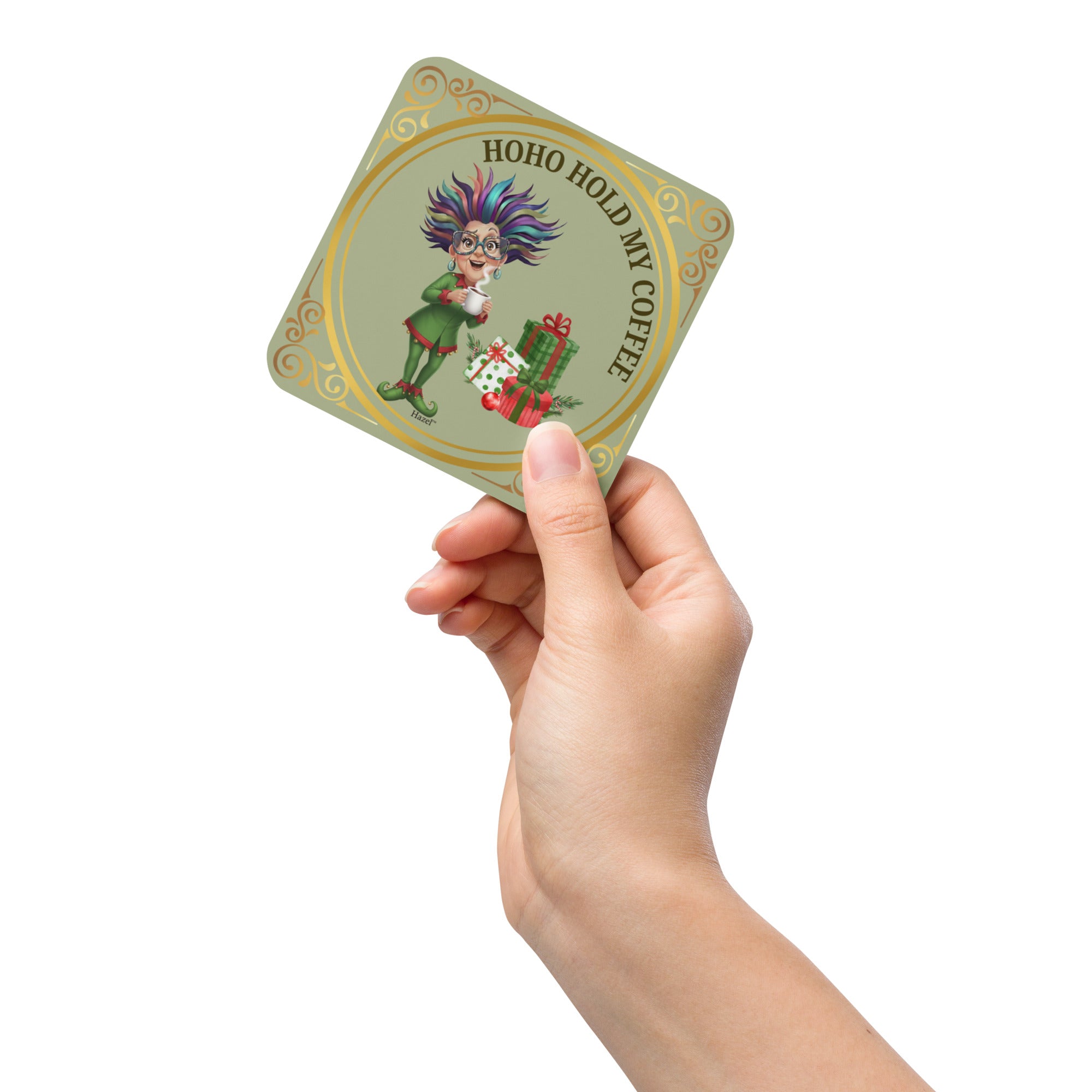 Funny Holiday Coaster HO-HO-HOLD MY COFFEE™ Funny Elf