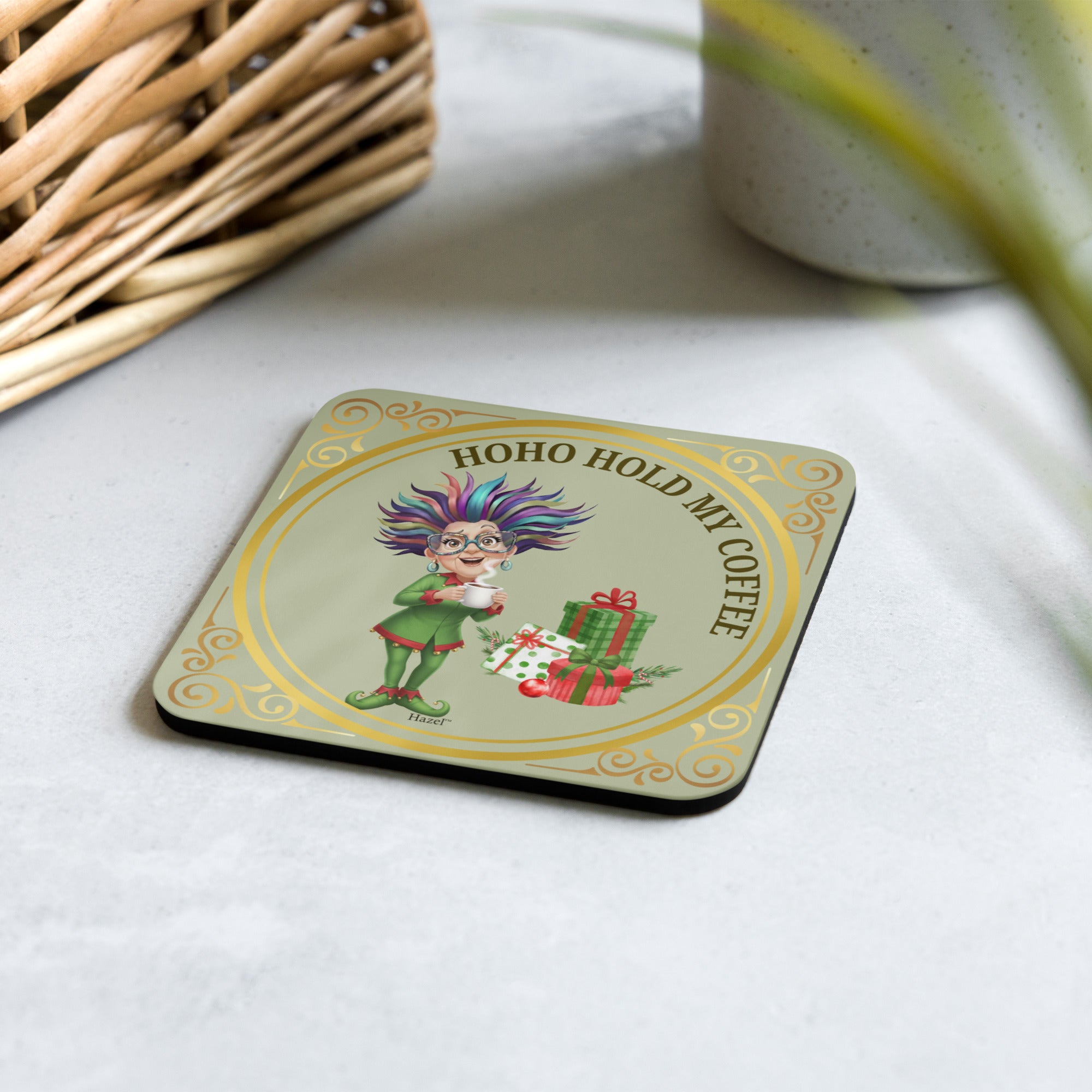 Funny Holiday Coaster HO-HO-HOLD MY COFFEE™ Funny Elf