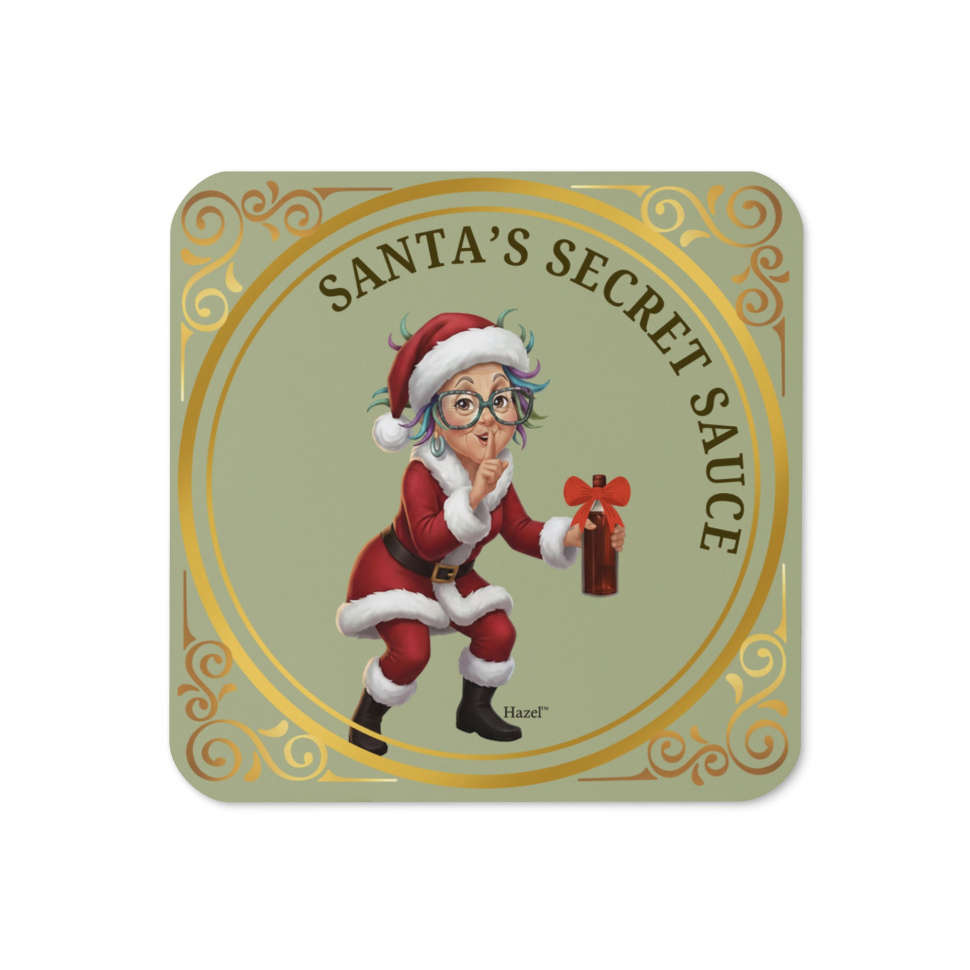 Funny Holiday Coaster SANTA'S SECRET SAUCE™ Funny Wine 