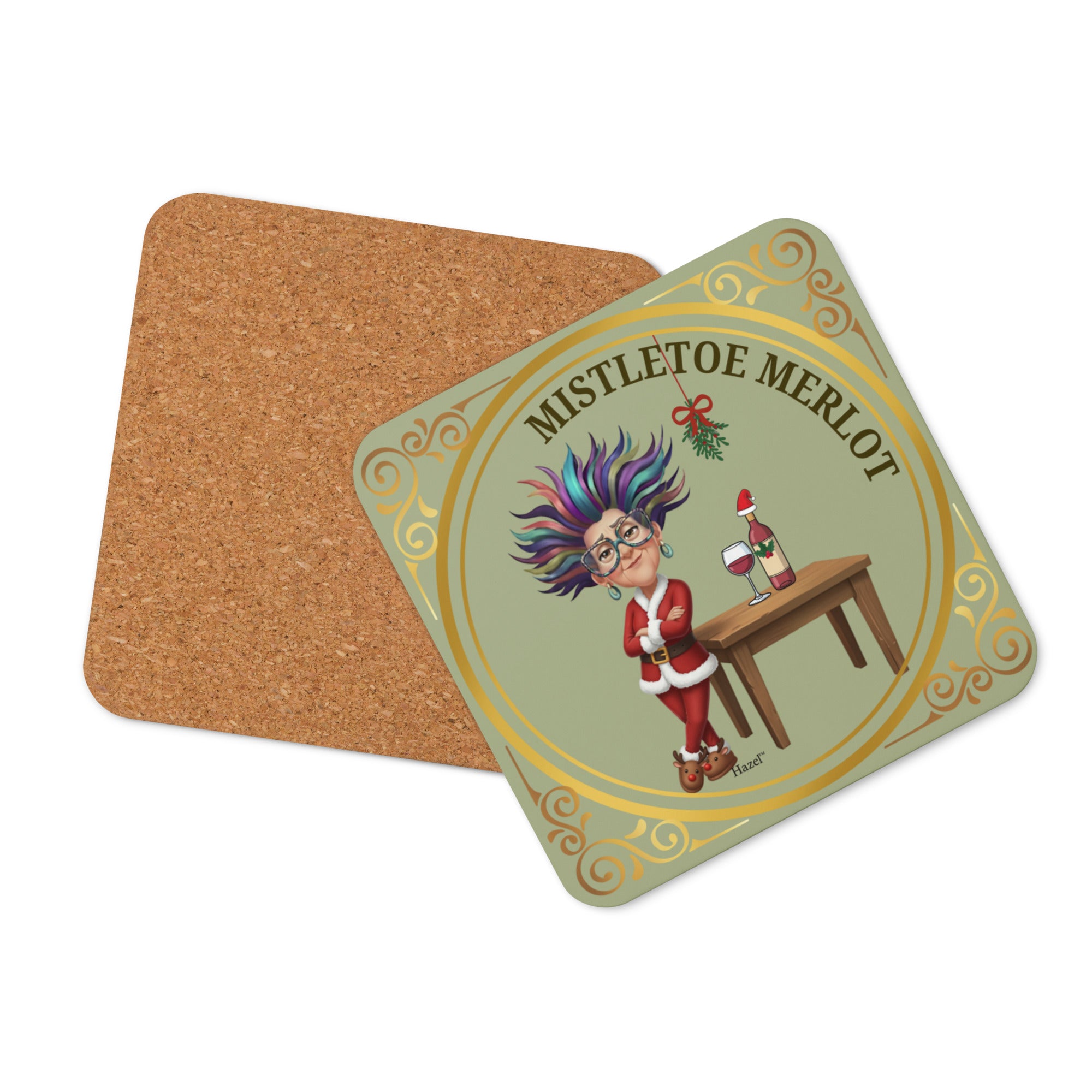 Funny Holiday Coaster MISTLETOE MERLOT™ Wine Lover  
