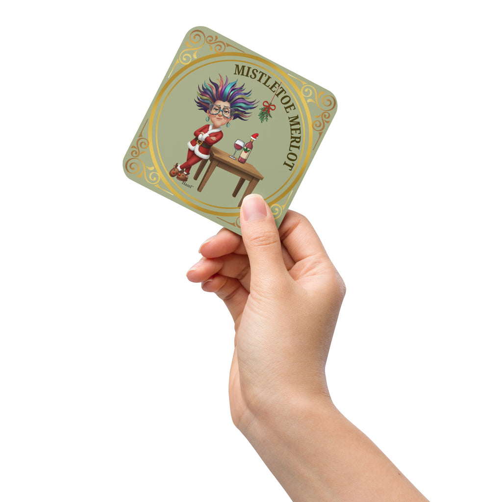 Funny Holiday Coaster MISTLETOE MERLOT™ Wine Lover  