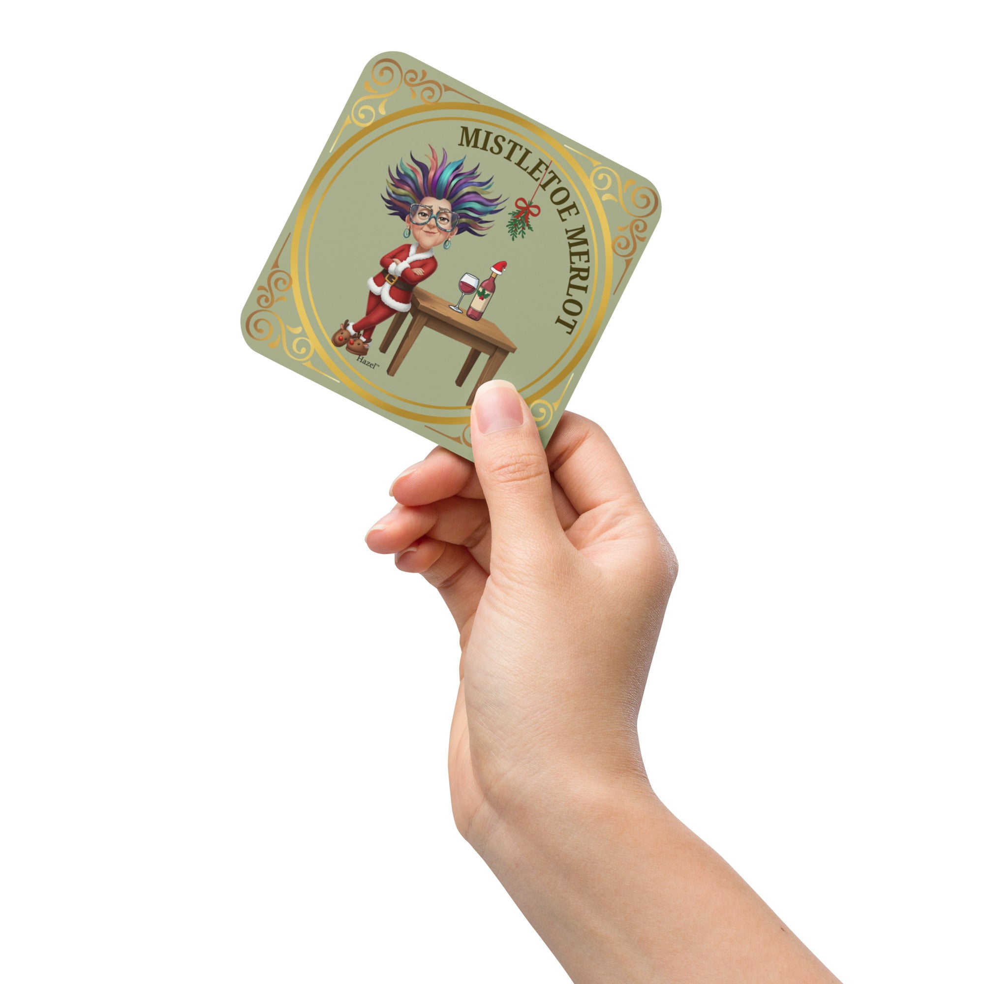 Funny Holiday Coaster MISTLETOE MERLOT™ Wine Lover  