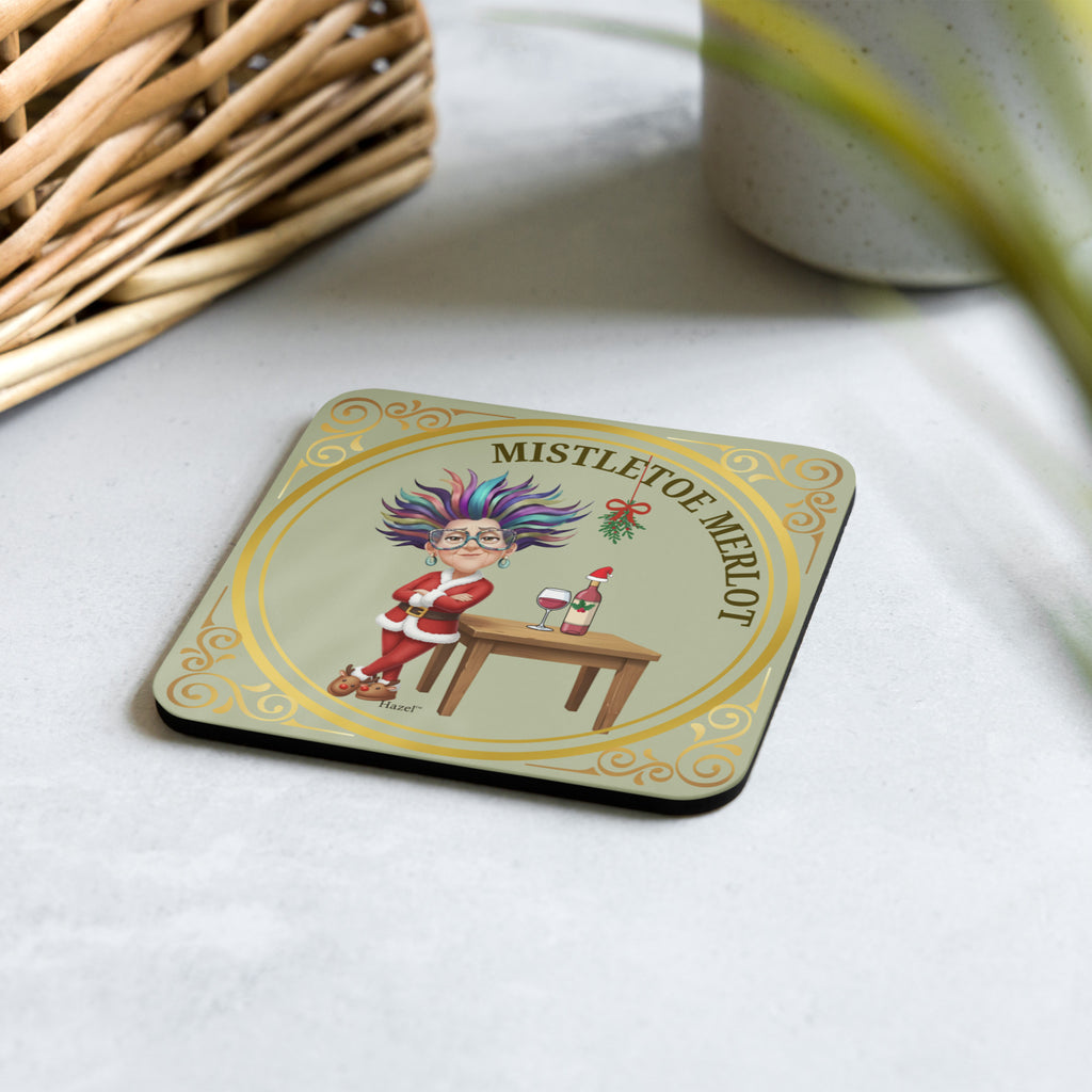 Funny Holiday Coaster MISTLETOE MERLOT™ Wine Lover  