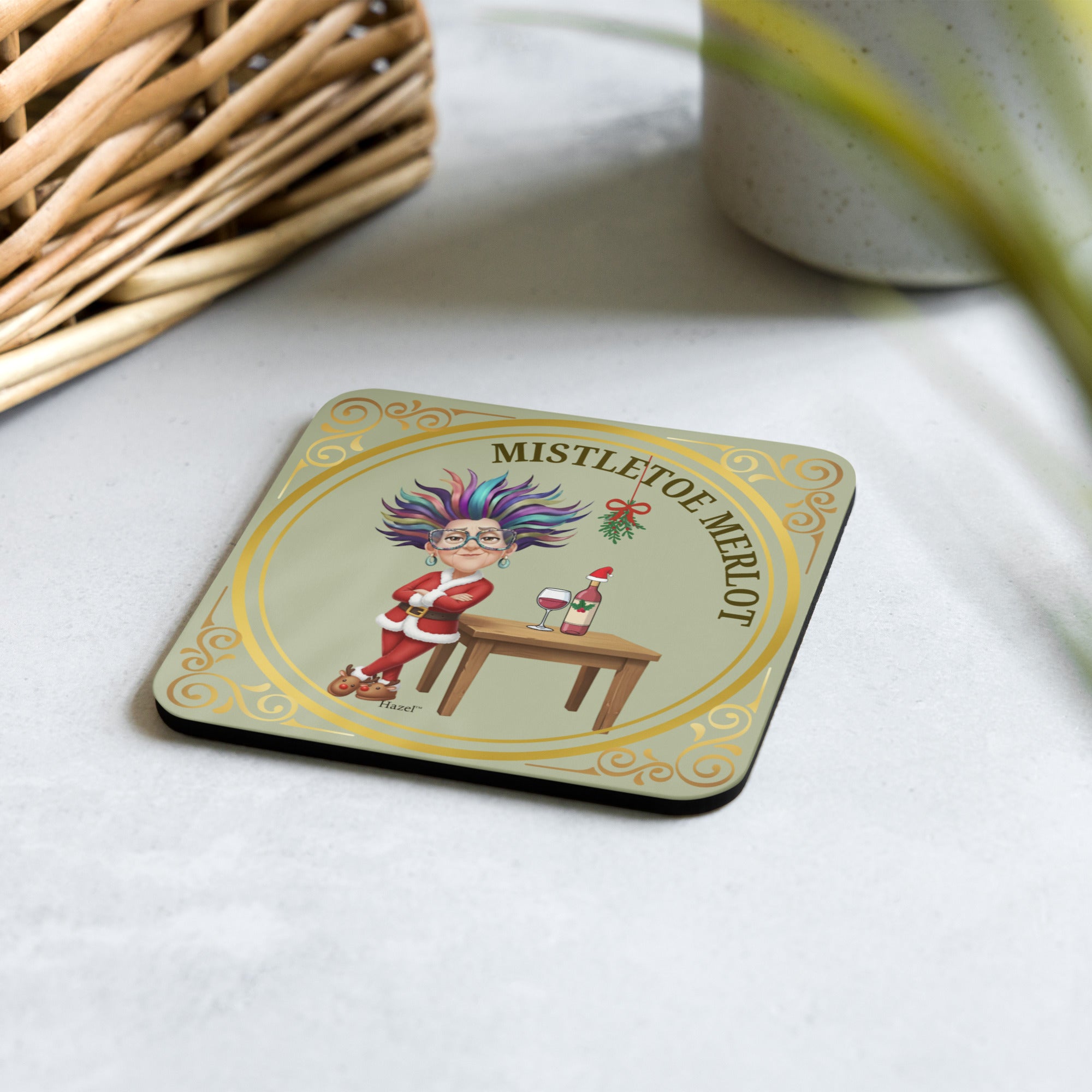 Funny Holiday Coaster MISTLETOE MERLOT™ Wine Lover  