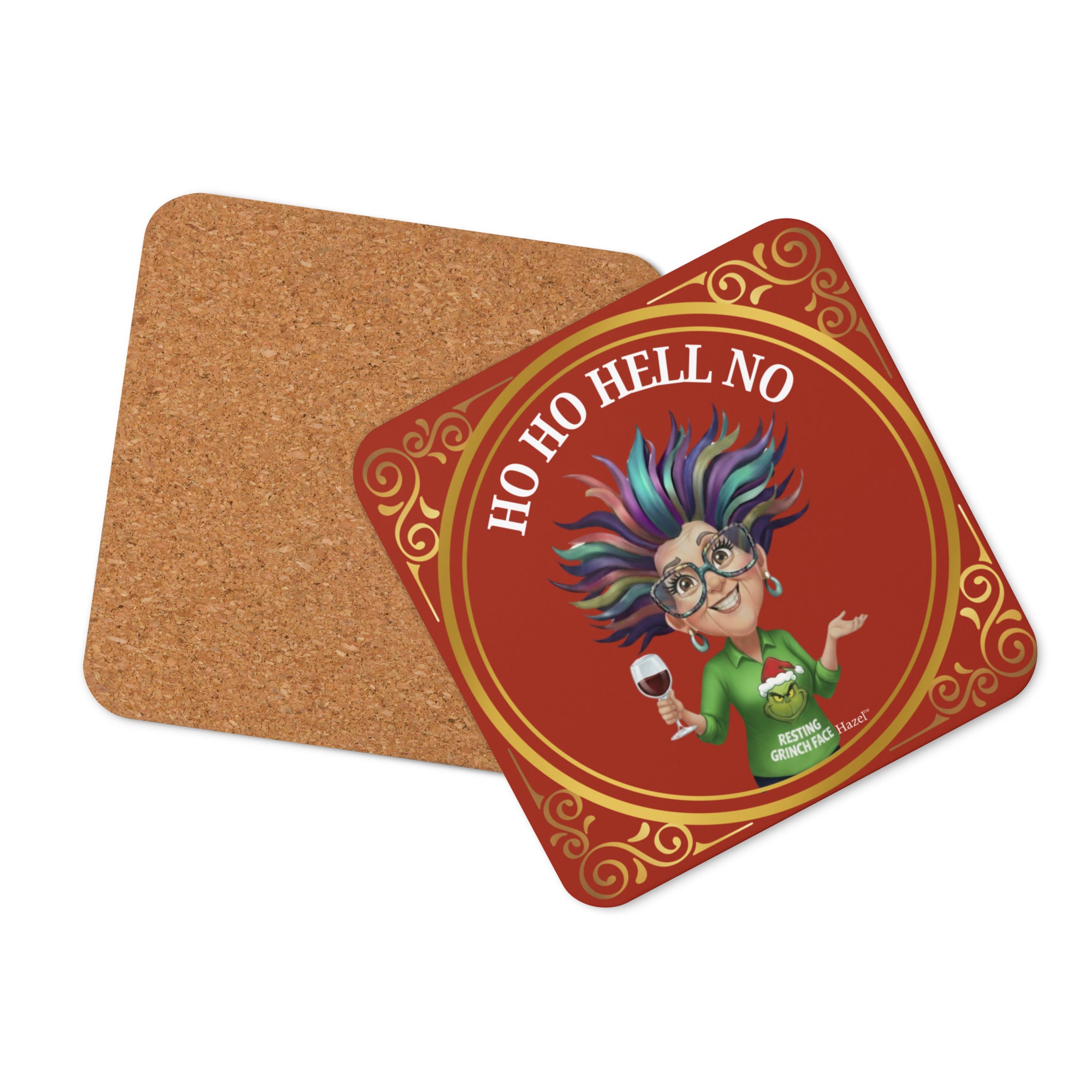 Funny Holiday Coaster HO HO HELL NO™ Resting Grinch Face 