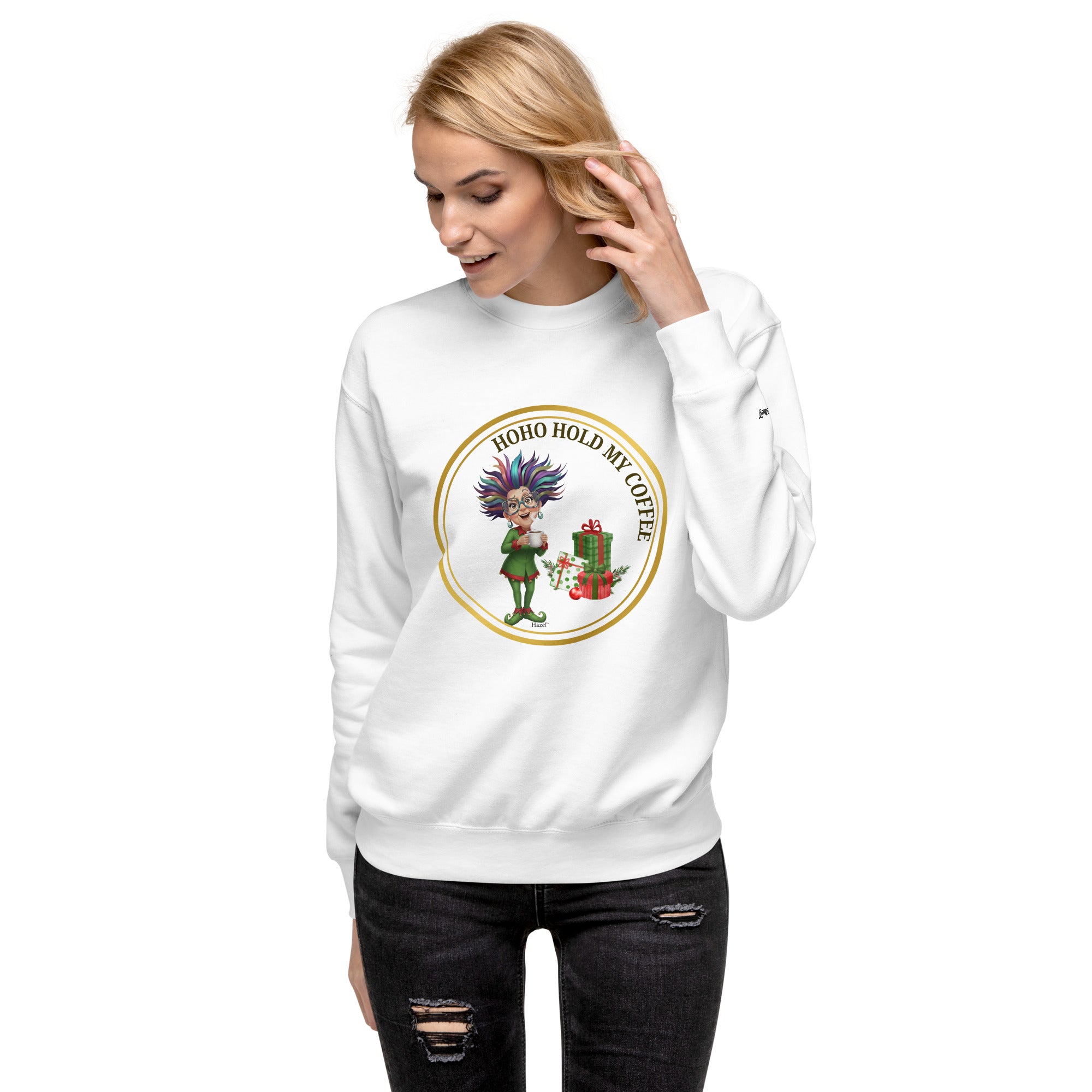 Funny Christmas Sweater - HO-HO-HOLD MY COFFEE™ - Funny Elf 