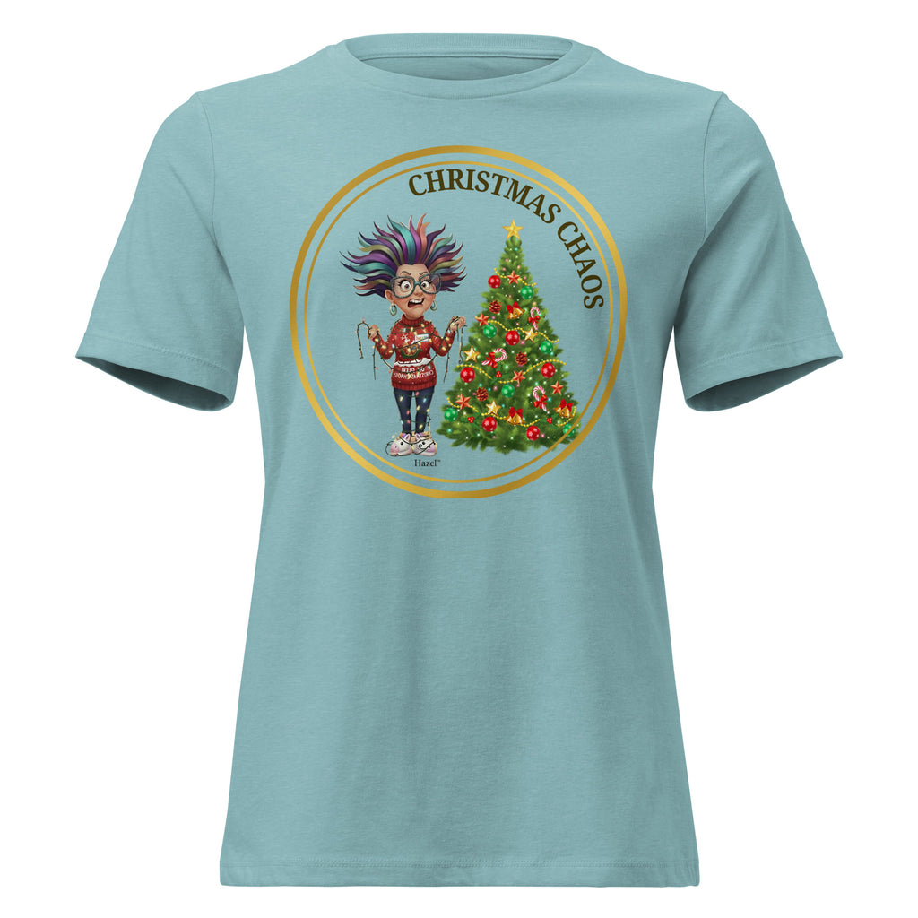 Women Crew Neck Funny Christmas Shirt CHRISTMAS CHAOS™ Tangled Lights 