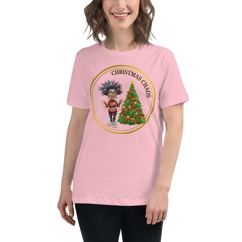 Women Crew Neck Funny Christmas Shirt CHRISTMAS CHAOS™ Tangled Lights 