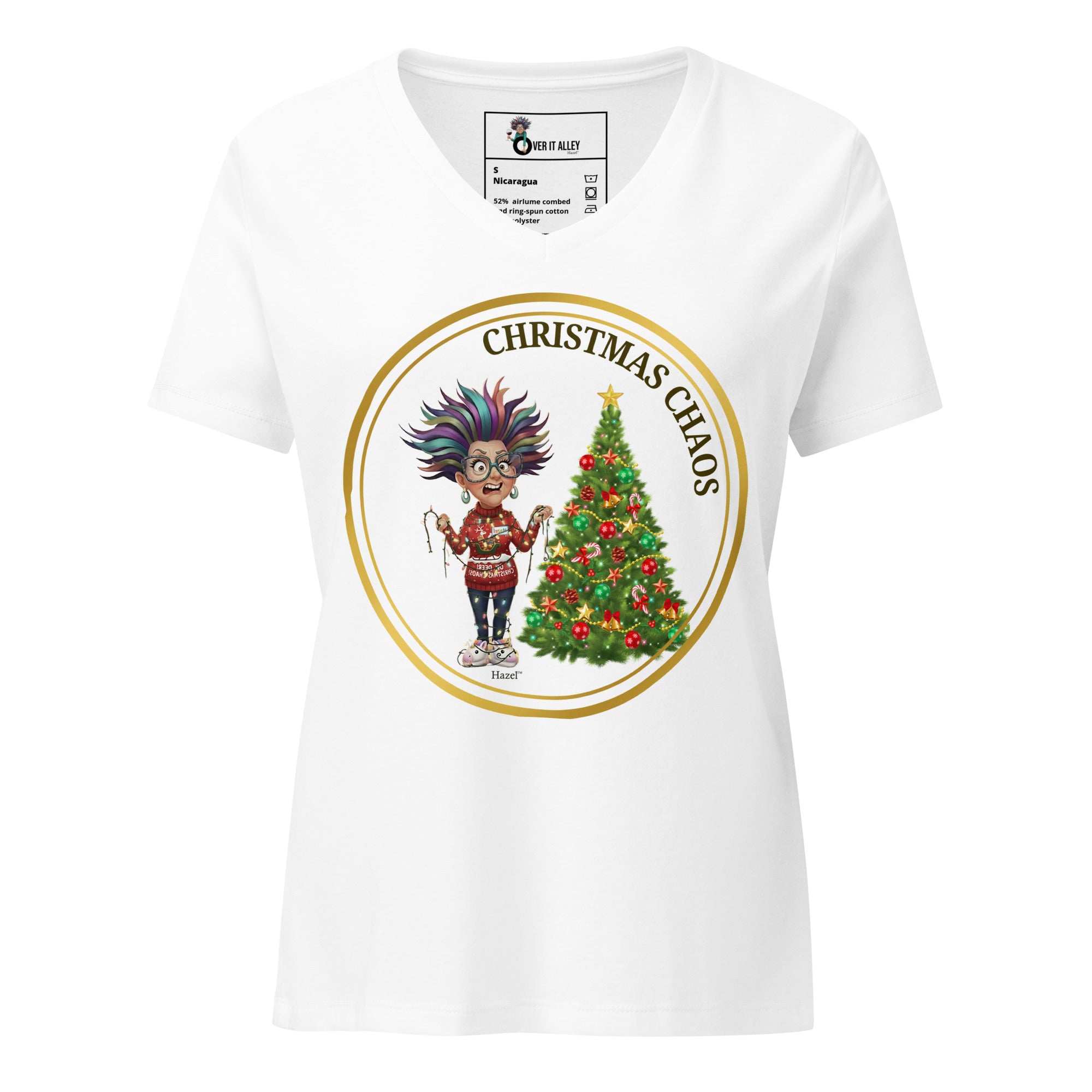 Women's V-Neck Christmas Shirt CHRISTMAS CHAOS™ Funny Tangled Lights 