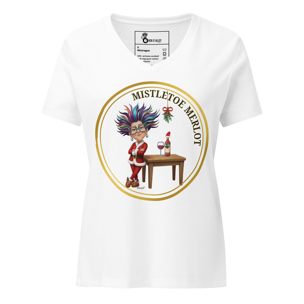 Women's V-Neck Christmas Shirt MISTLETOE MERLOT™ Funny Wine Lover 