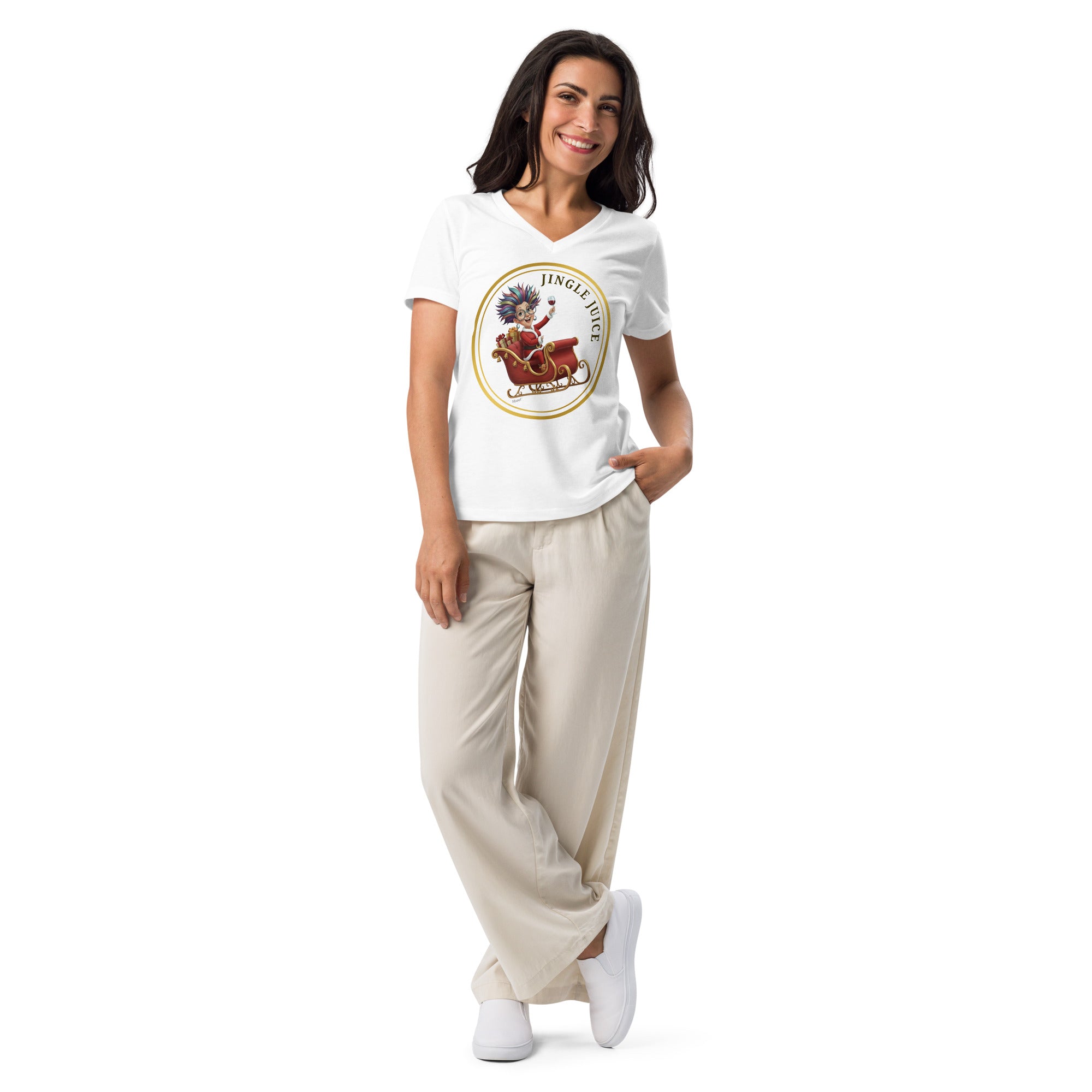 Women's V-Neck Christmas Shirt JINGLE JUICE™ Funny Wine